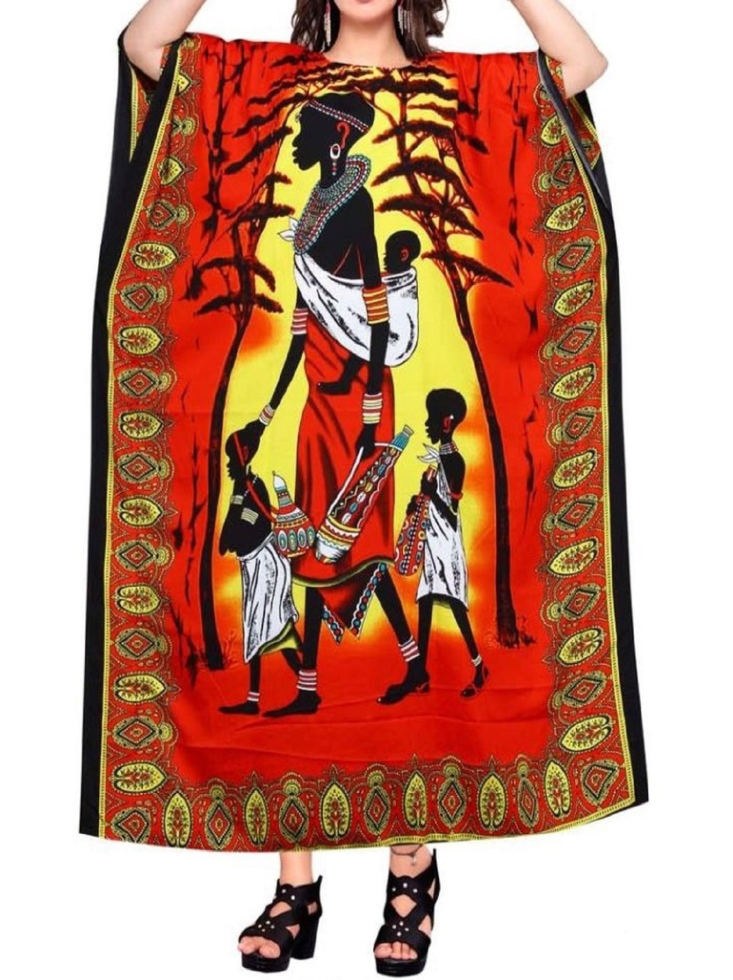 Women's Digital Print Dashiki Kaftan Dress - One Size Fits Most