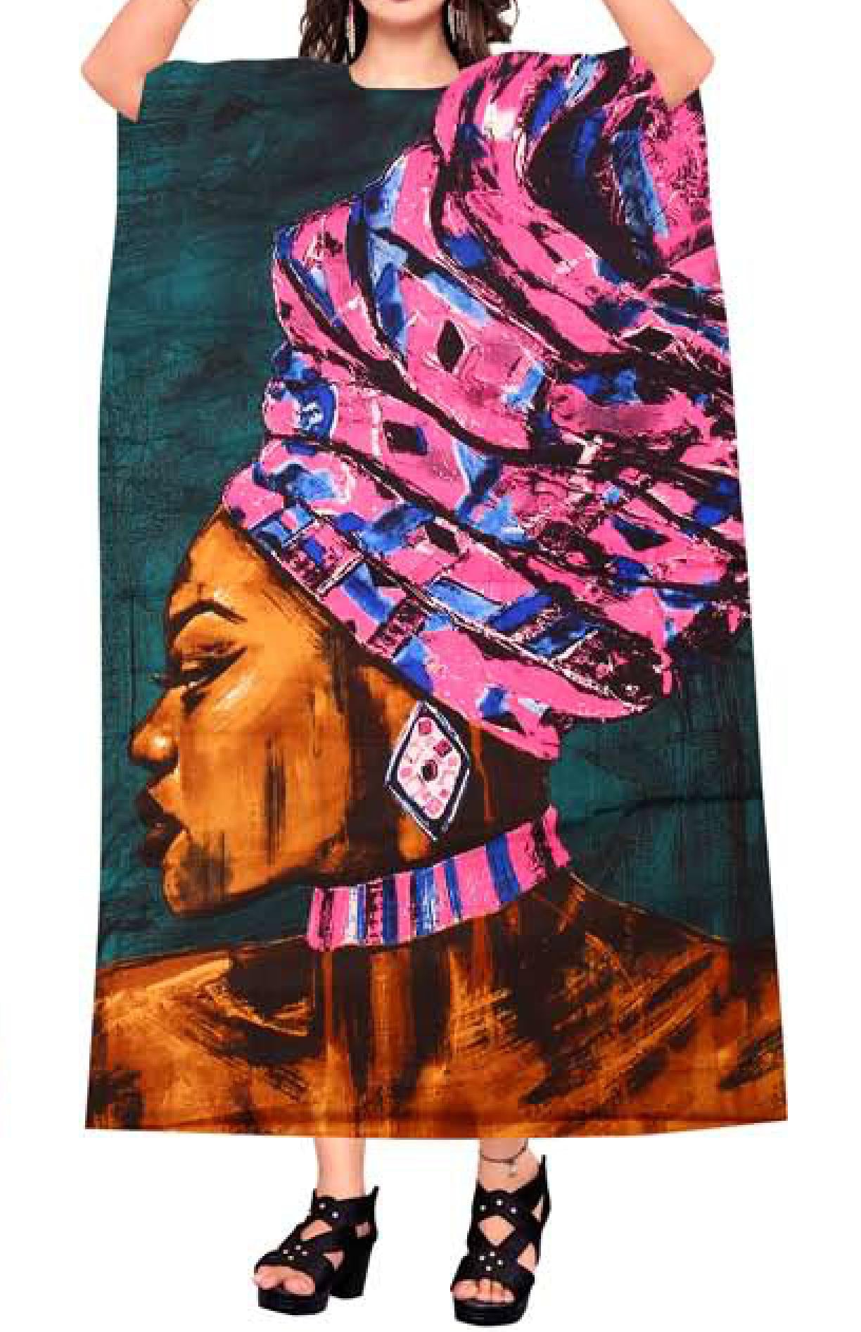 Women's Digital Print Dashiki Kaftan Dress - One Size Fits Most