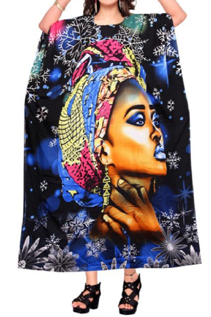 Women's Digital Print Dashiki Kaftan Dress - One Size Fits Most