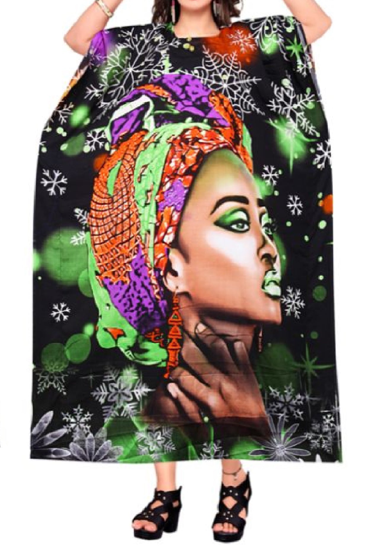 Women's Digital Print Dashiki Kaftan Dress - One Size Fits Most