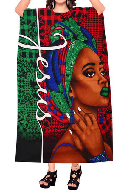 Women's Digital Print Dashiki Kaftan Dress - One Size Fits Most