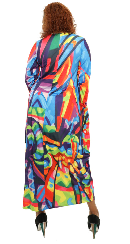 Women's Oversize Loose and Comfortable Fit Baggy Dress Digital Print Long Sleeves With Side Pockets - One Size Fits All