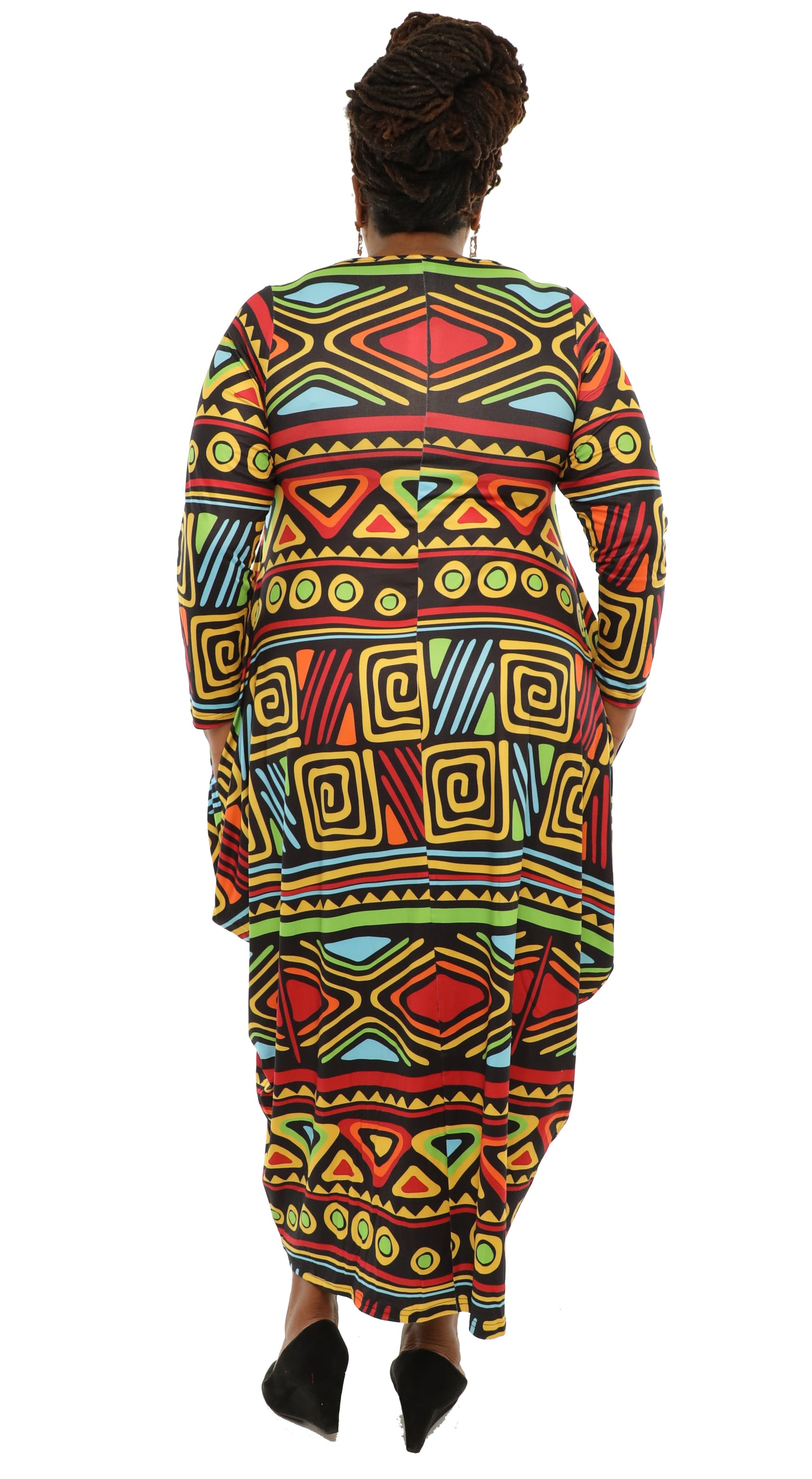 Women's Oversize Loose and Comfortable Fit Baggy Dress Digital Print Long Sleeves With Side Pockets - One Size Fits All