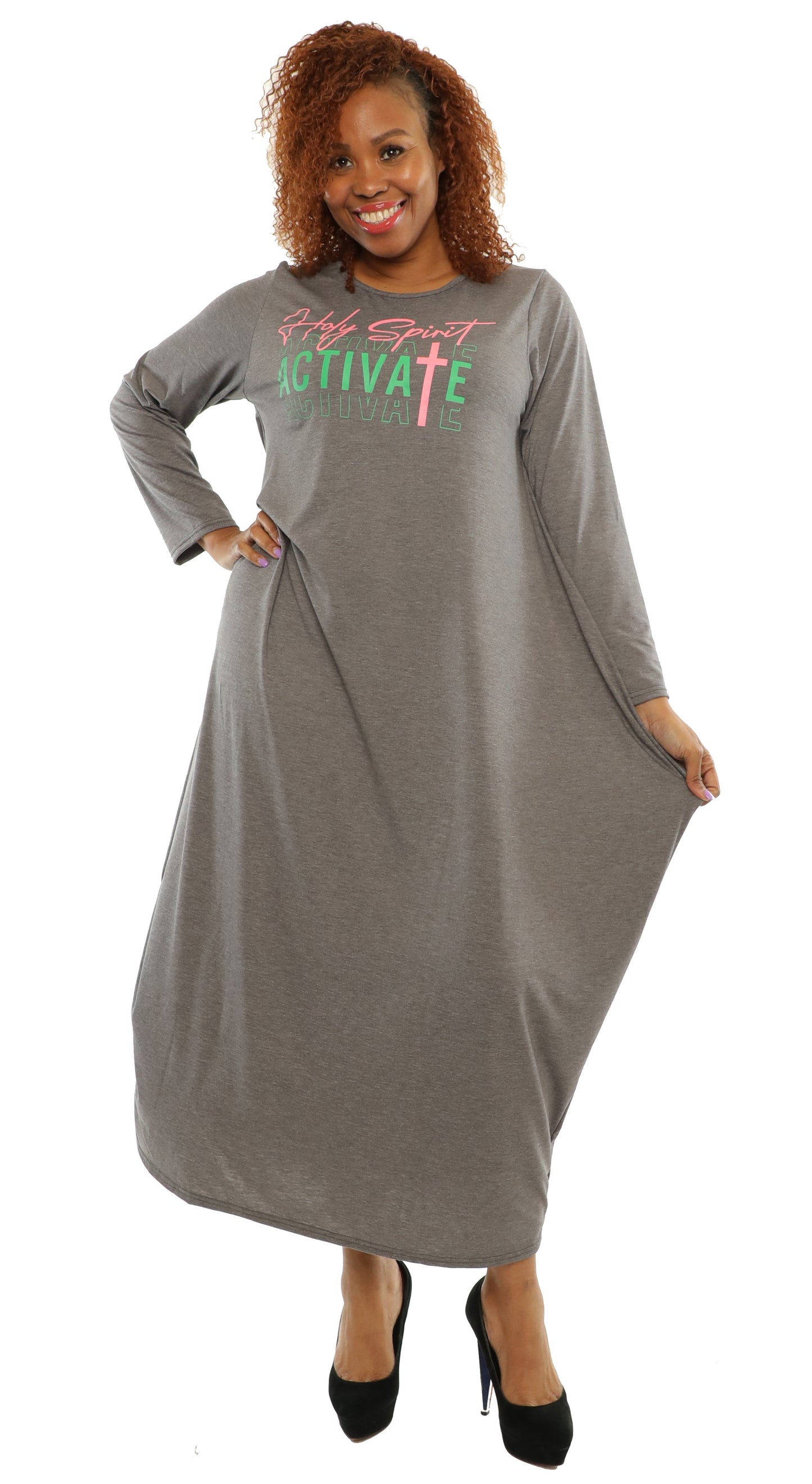 Women's Oversize Loose-Fit Comfortable Baggy Dress Full Sleeves With Side Pockets - One Size Fits All