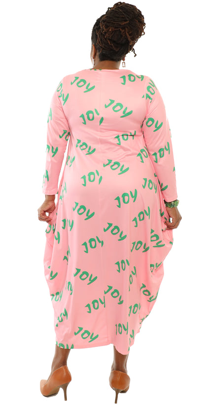 Women's Oversize Loose-Fit Joy Pink/Green Comfortable Baggy Dress Full Sleeves With Side Pockets - One Size Fits All