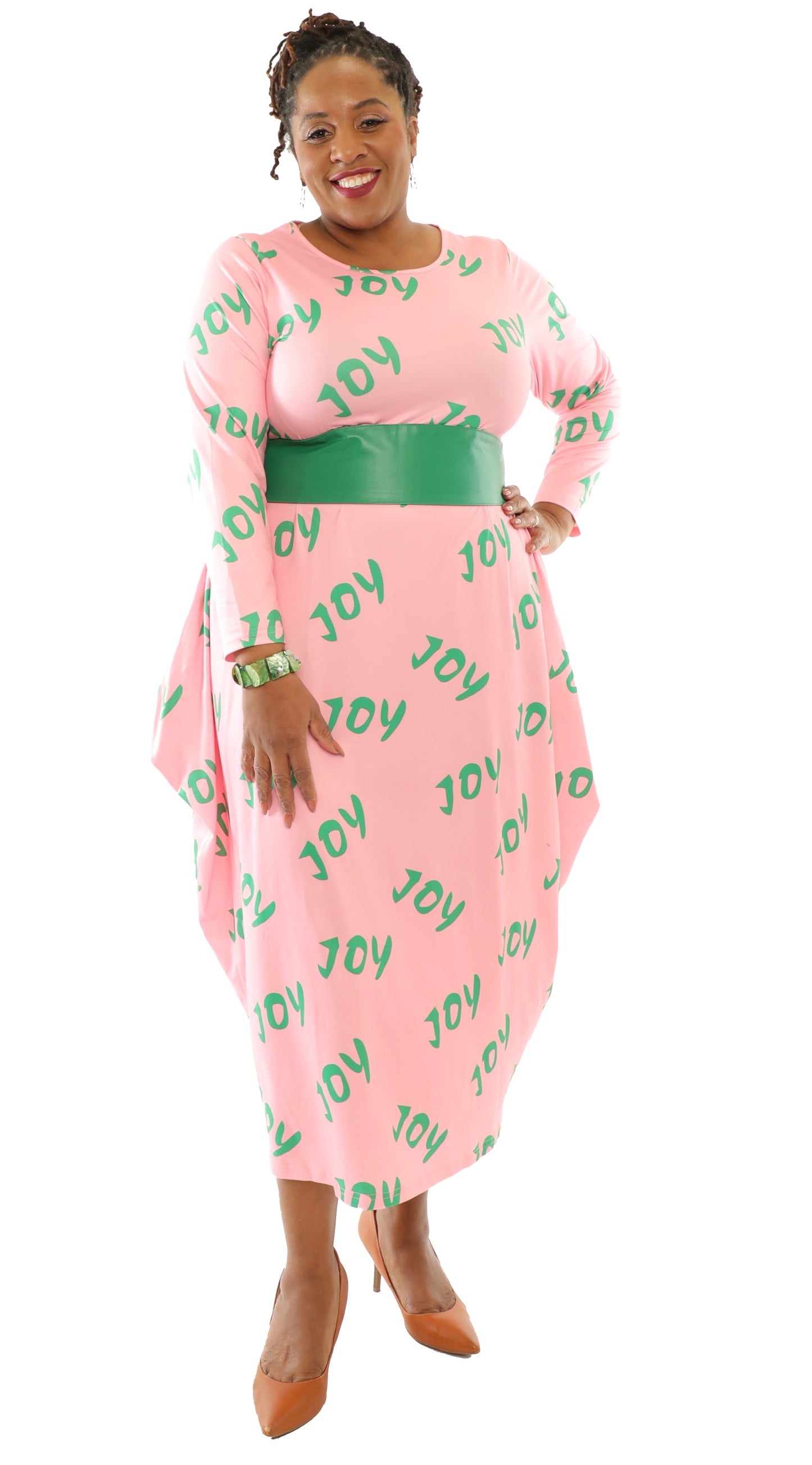 Women's Oversize Loose-Fit Joy Pink/Green Comfortable Baggy Dress Full Sleeves With Side Pockets - One Size Fits All