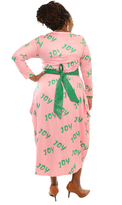 Women's Oversize Loose-Fit Joy Pink/Green Comfortable Baggy Dress Full Sleeves With Side Pockets - One Size Fits All