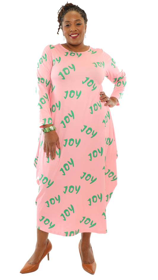 Women's Oversize Loose-Fit Joy Pink/Green Comfortable Baggy Dress Full Sleeves With Side Pockets - One Size Fits All