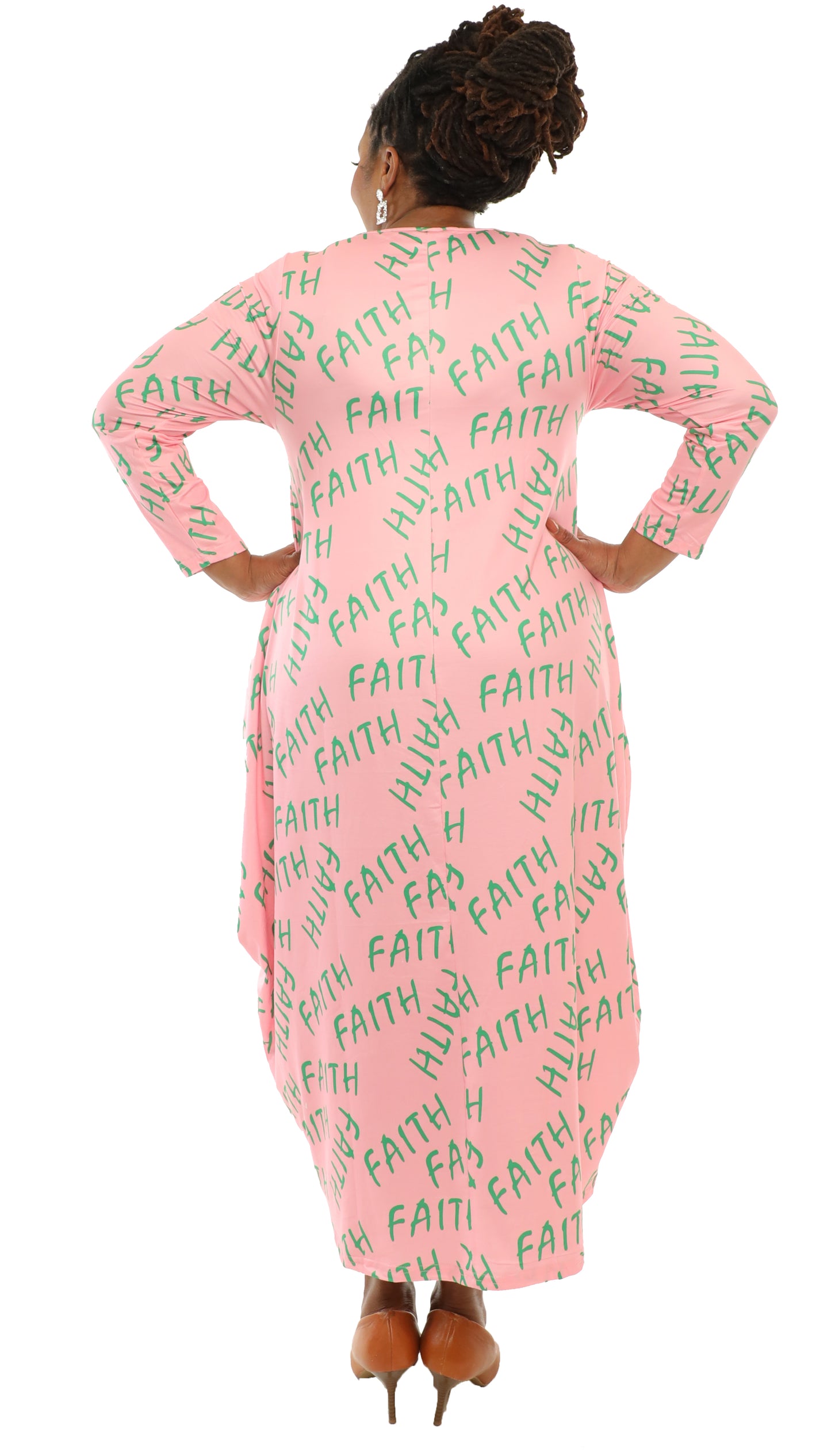 Women's Oversize Loose-Fit Faith Pink/Green Comfortable Baggy Dress Full Sleeves With Side Pockets - One Size Fits All