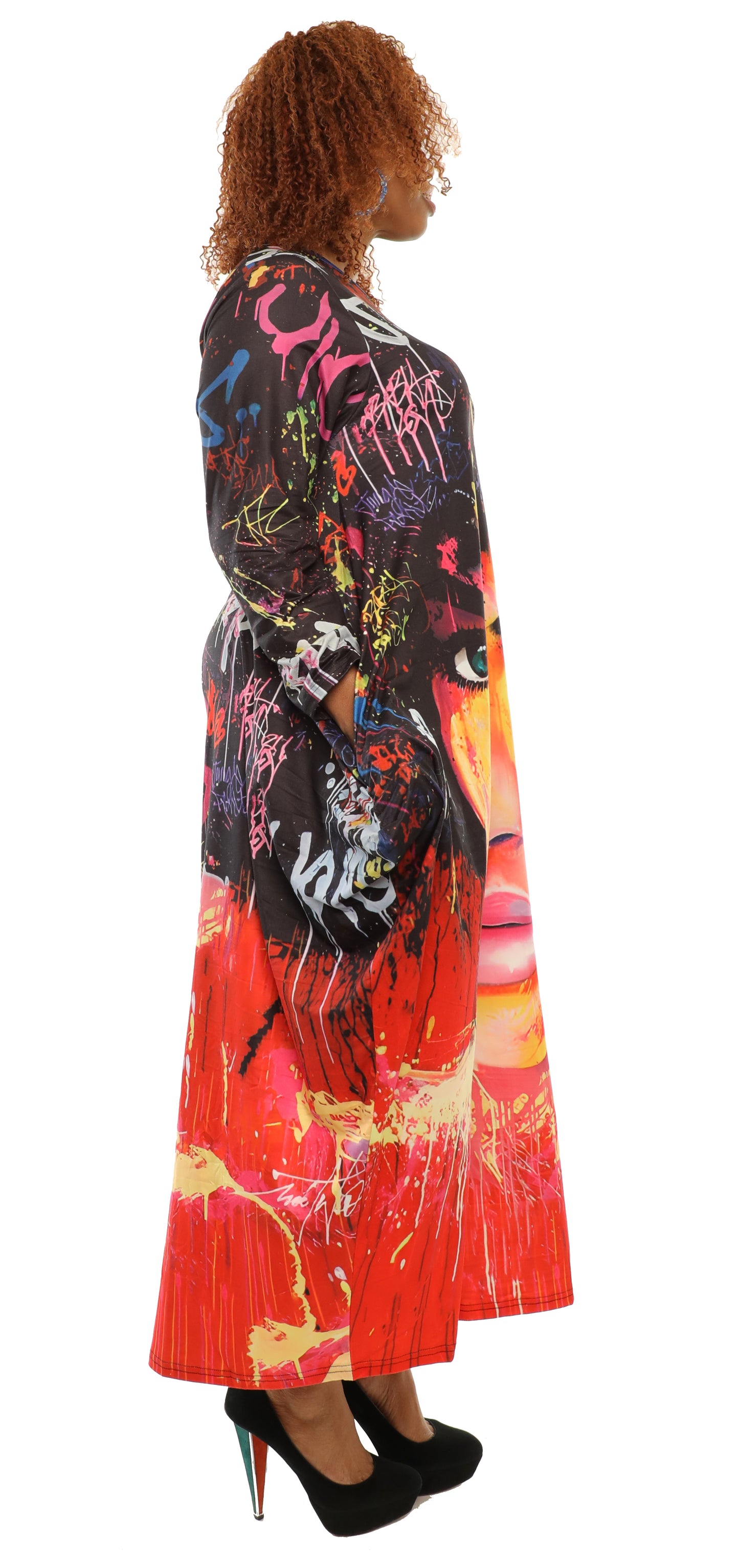 Women's Oversize Loose-Fit Digital Print Comfortable Baggy Dress Full Sleeves With Side Pockets - One Size Fits All