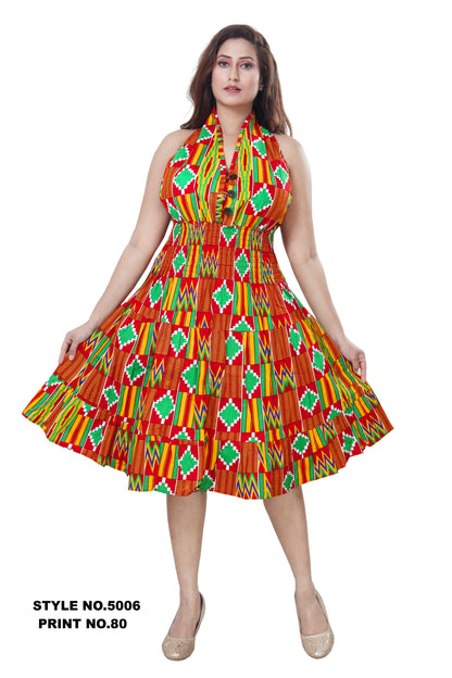 African Print Short Halter Maxi Dress (Colorful Print)