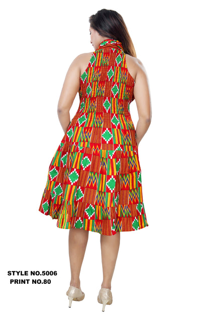 African Print Short Halter Maxi Dress (Colorful Print)