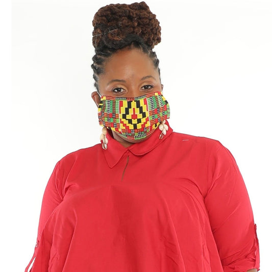 Kente Print 2 Layer African Print Reusable Face Mask - 100% Cotton