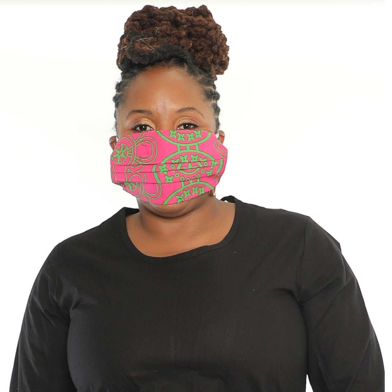 Pink & Green Print 2 Layer African Print Reusable Face Mask - 100% Cotton