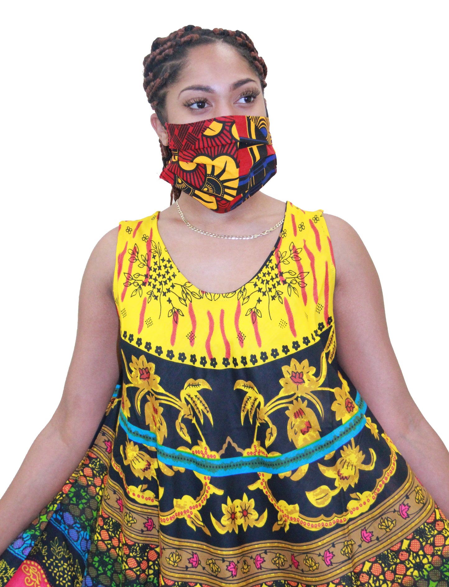 Red & Yellow African Print 2 Layer Reusable Face Mask - 100% Cotton