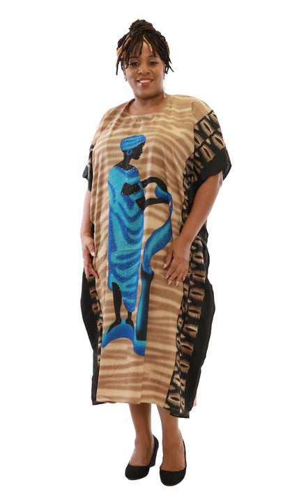 Women's African Print Dashiki Kaftan Dress - One Size Fits Most