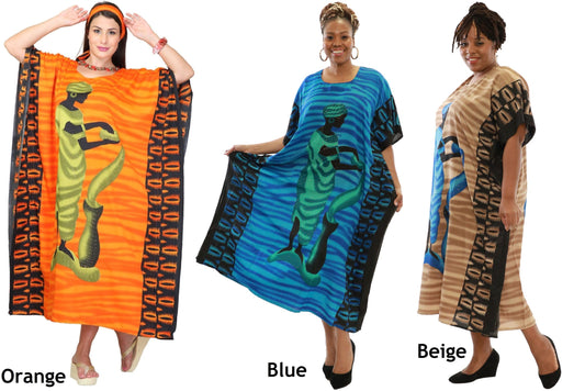 Women's African Print Dashiki Kaftan Dress - One Size Fits Most