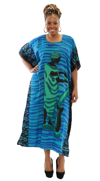 Women's African Print Dashiki Kaftan Dress - One Size Fits Most