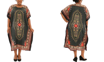 Women's African Dashiki Print Maxi Kaftan Dress - One Size Fits Most