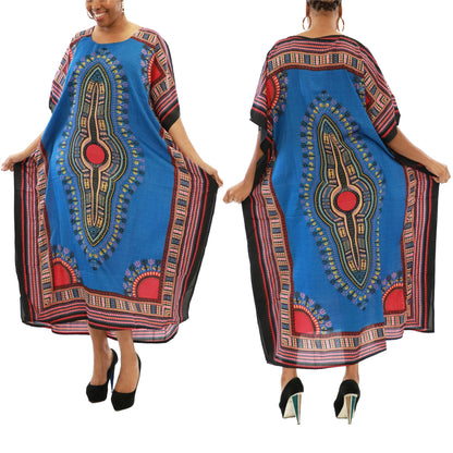 Women's African Dashiki Print Maxi Kaftan Dress - One Size Fits Most