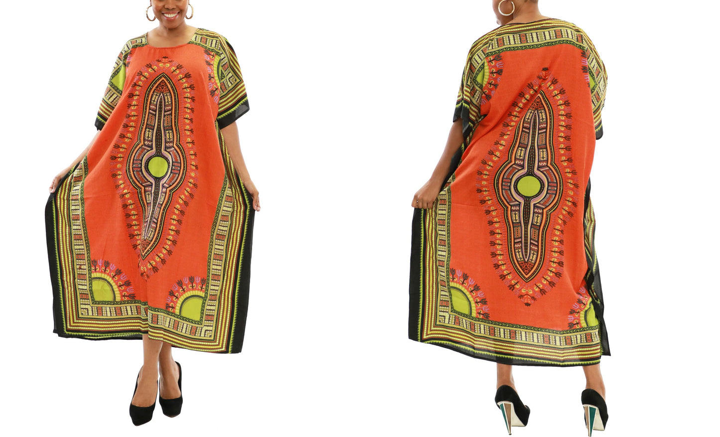 Women's African Dashiki Print Maxi Kaftan Dress - One Size Fits Most