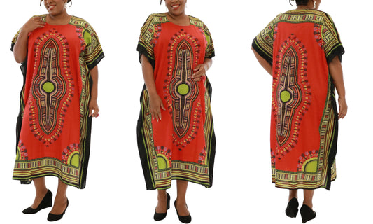 Women's African Dashiki Print Maxi Kaftan Dress - One Size Fits Most