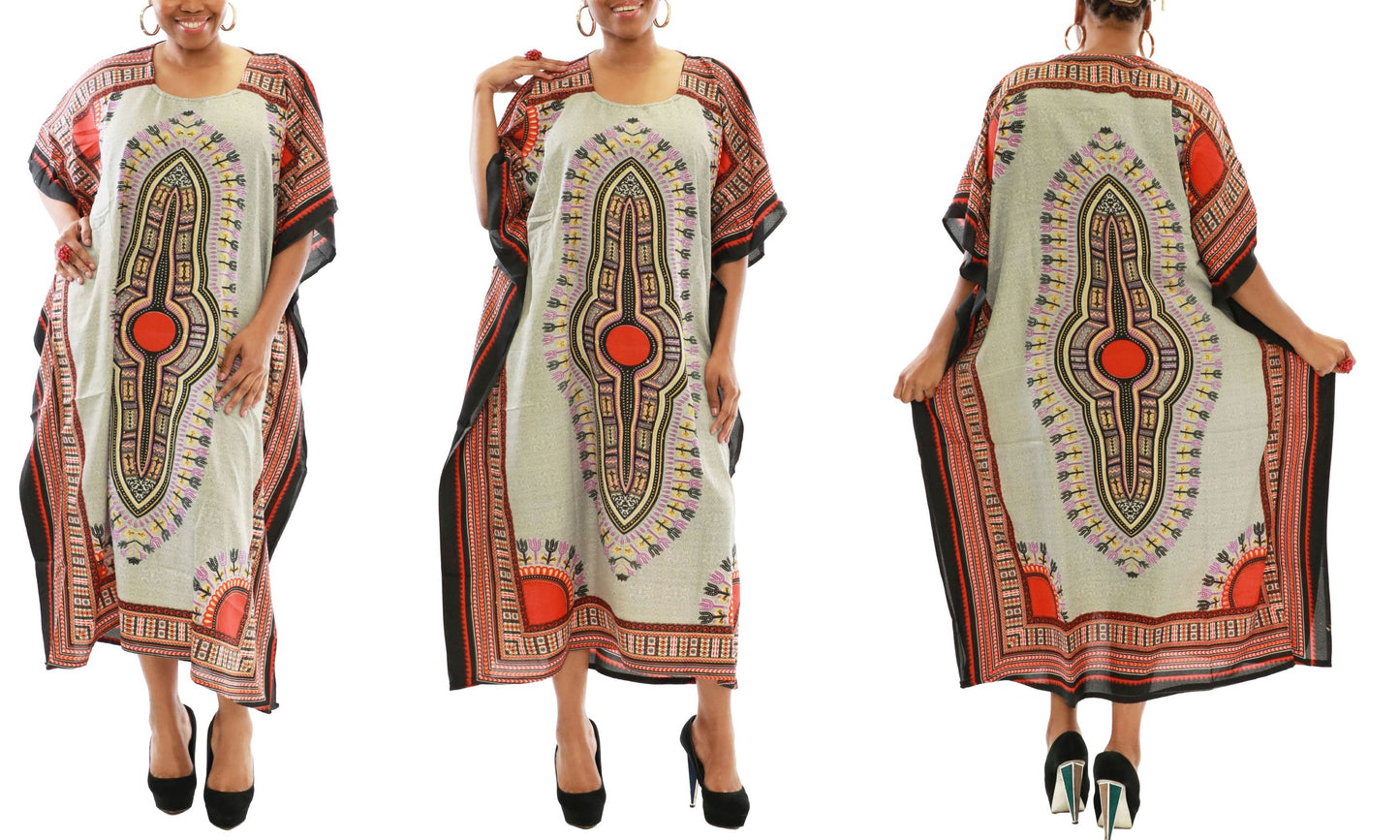 Women's African Dashiki Print Maxi Kaftan Dress - One Size Fits Most