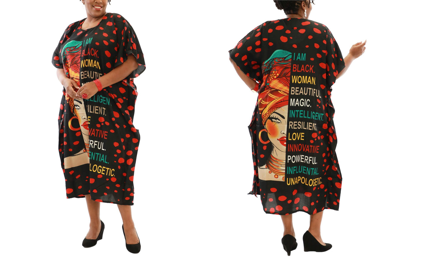 Women's African Print Polka Dot Dashiki Kaftan Dress - One Size Fits Most