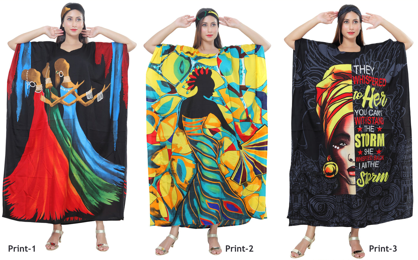 Women's African Print Colorful Kaftan Maxi Dress - One Size Fits Most