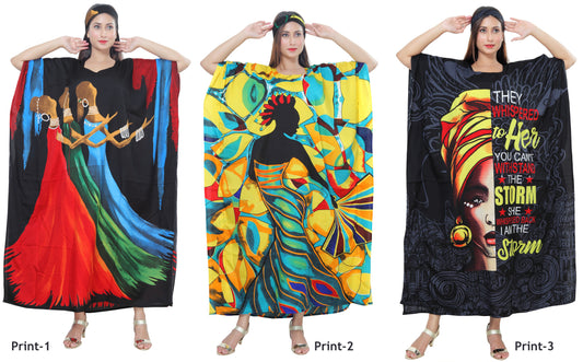 Women's African Print Colorful Kaftan Maxi Dress - One Size Fits Most