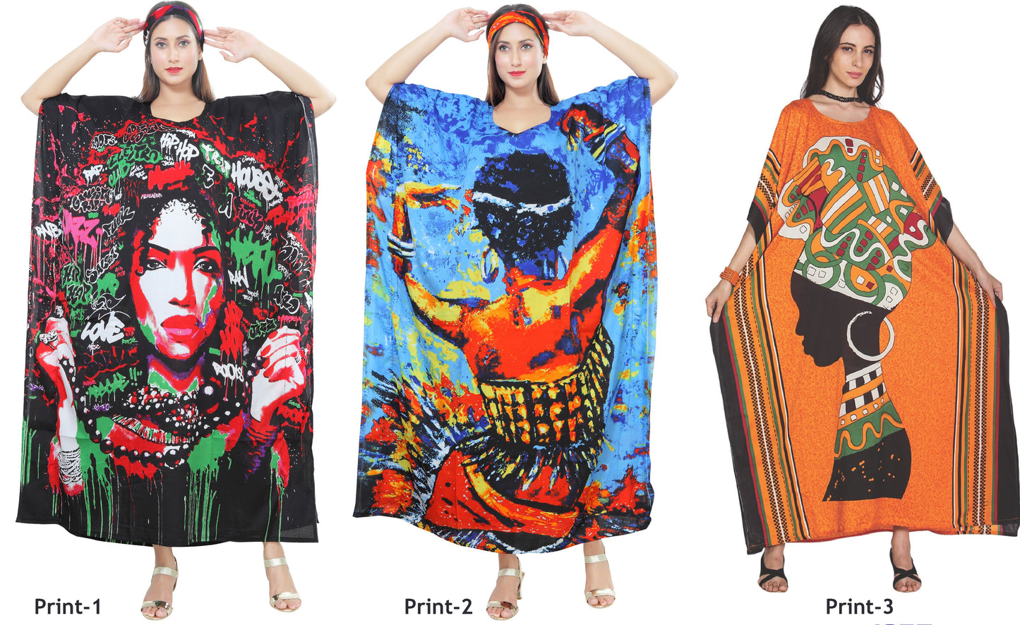 Women's African Print Colorful Kaftan Maxi Dress - One Size Fits Most