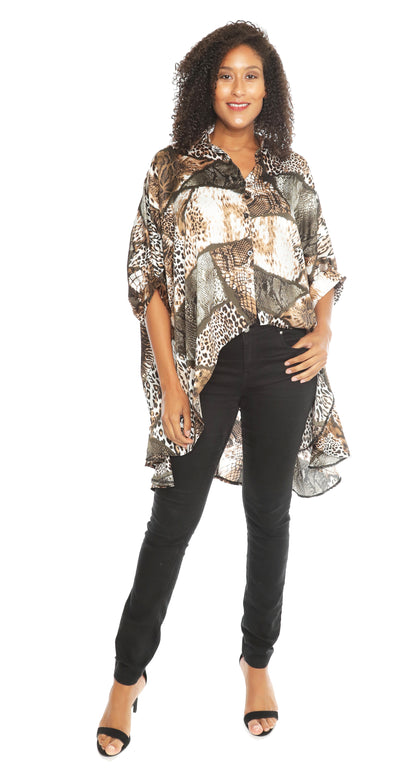 Sexy & Stylish Hi-Low Ultra-Chic Button Down Shirt - Snake Print