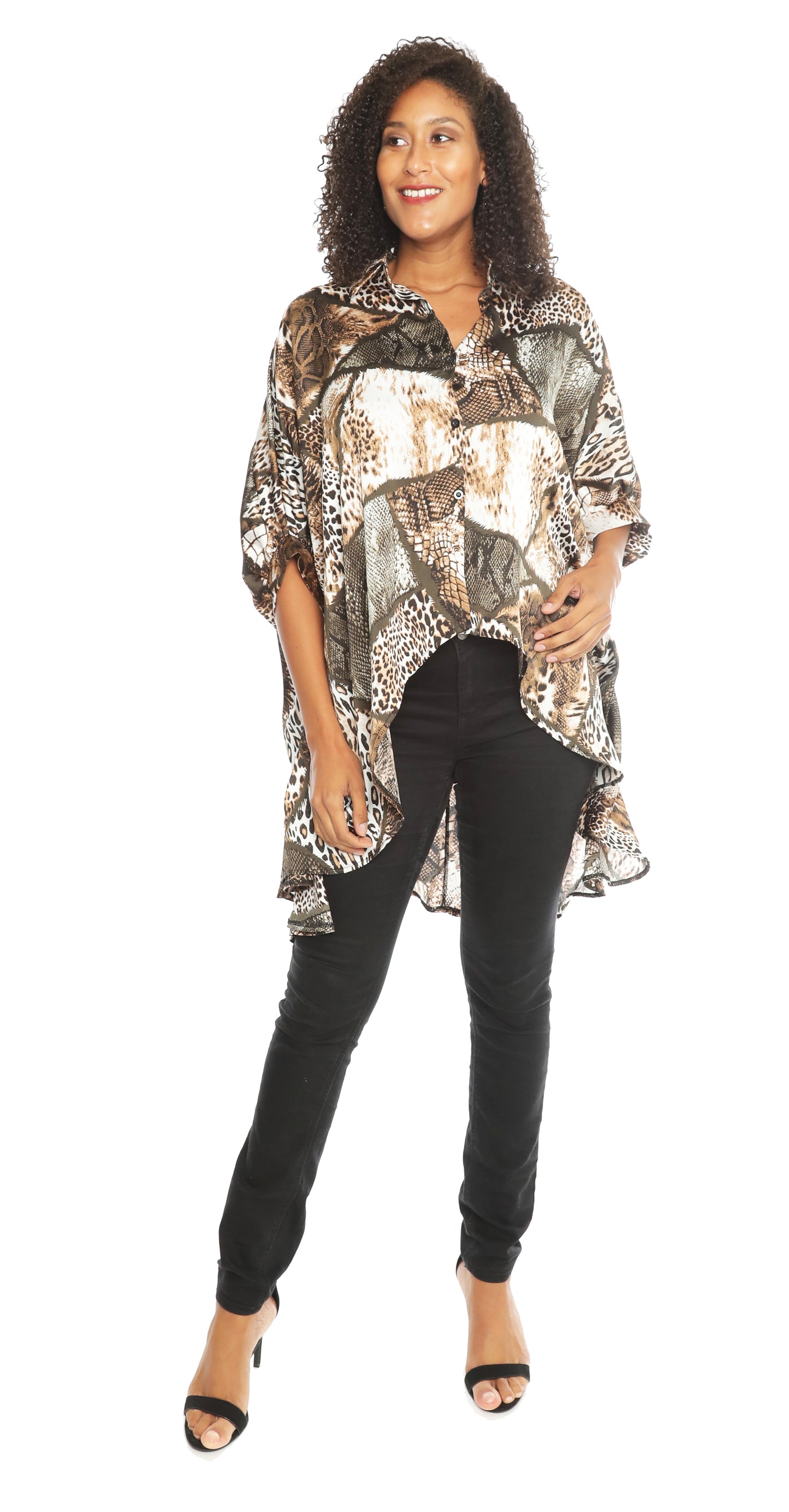 Sexy & Stylish Hi-Low Ultra-Chic Button Down Shirt - Snake Print