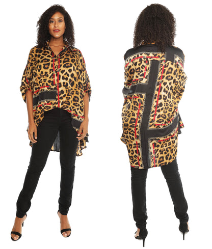 Sexy & Stylish Hi-Low Ultra-Chic Button Down Shirt - Leopard Print