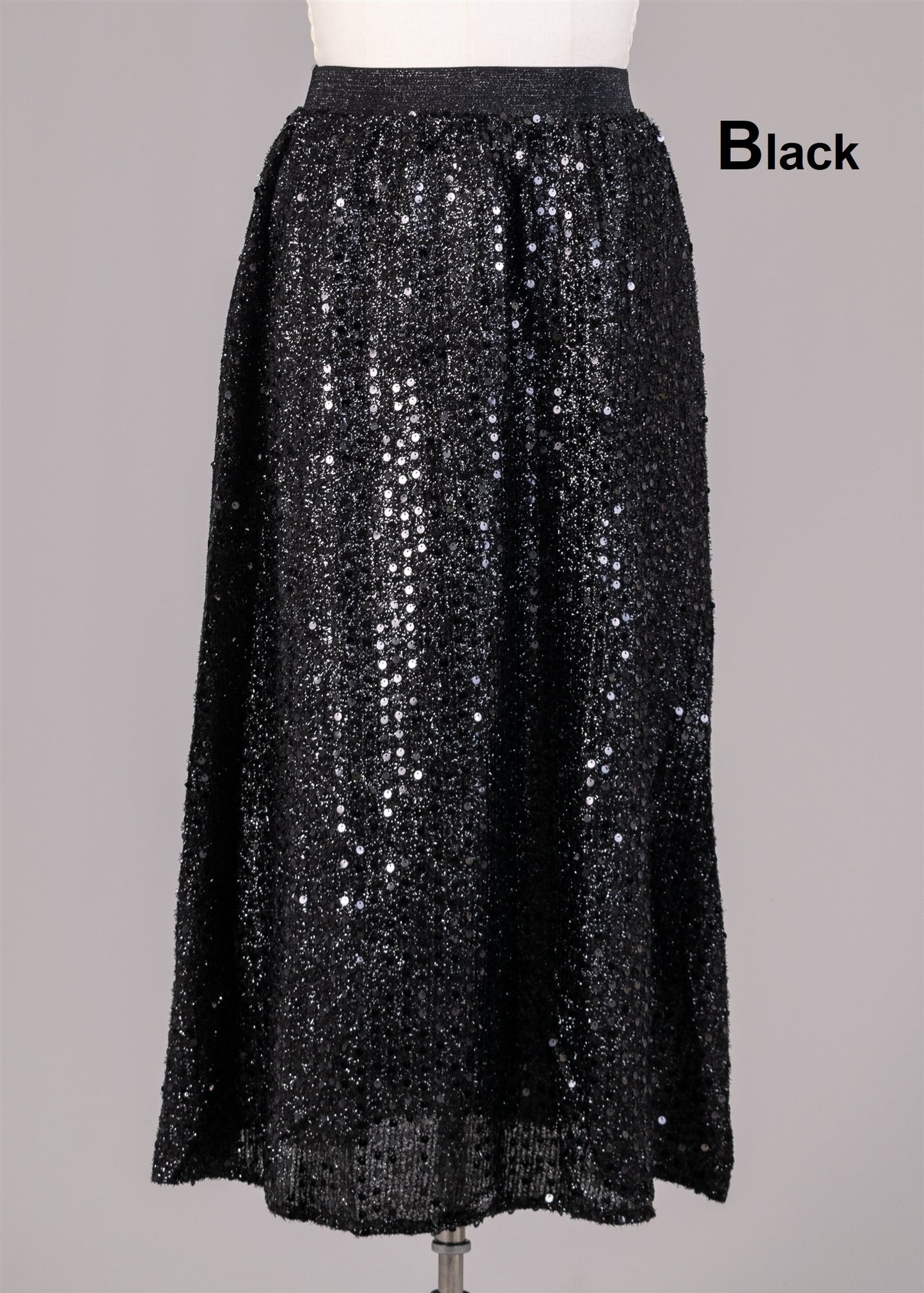 Black Spray Midnight Blue Sequin Maxi Skirt - Plus Size Available