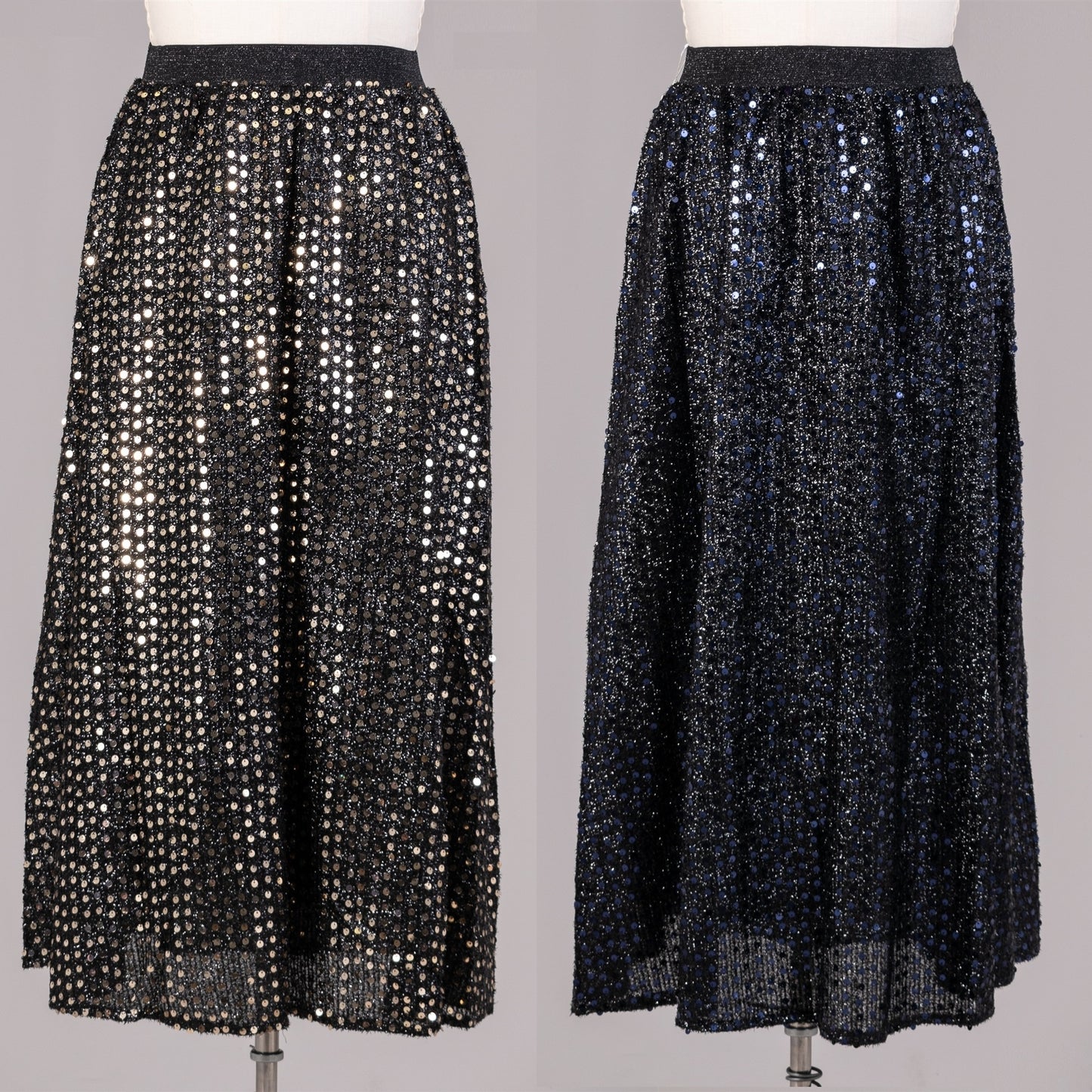 Black Spray Midnight Blue Sequin Maxi Skirt - Plus Size Available