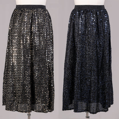 Black Spray Midnight Blue Sequin Maxi Skirt - Plus Size Available