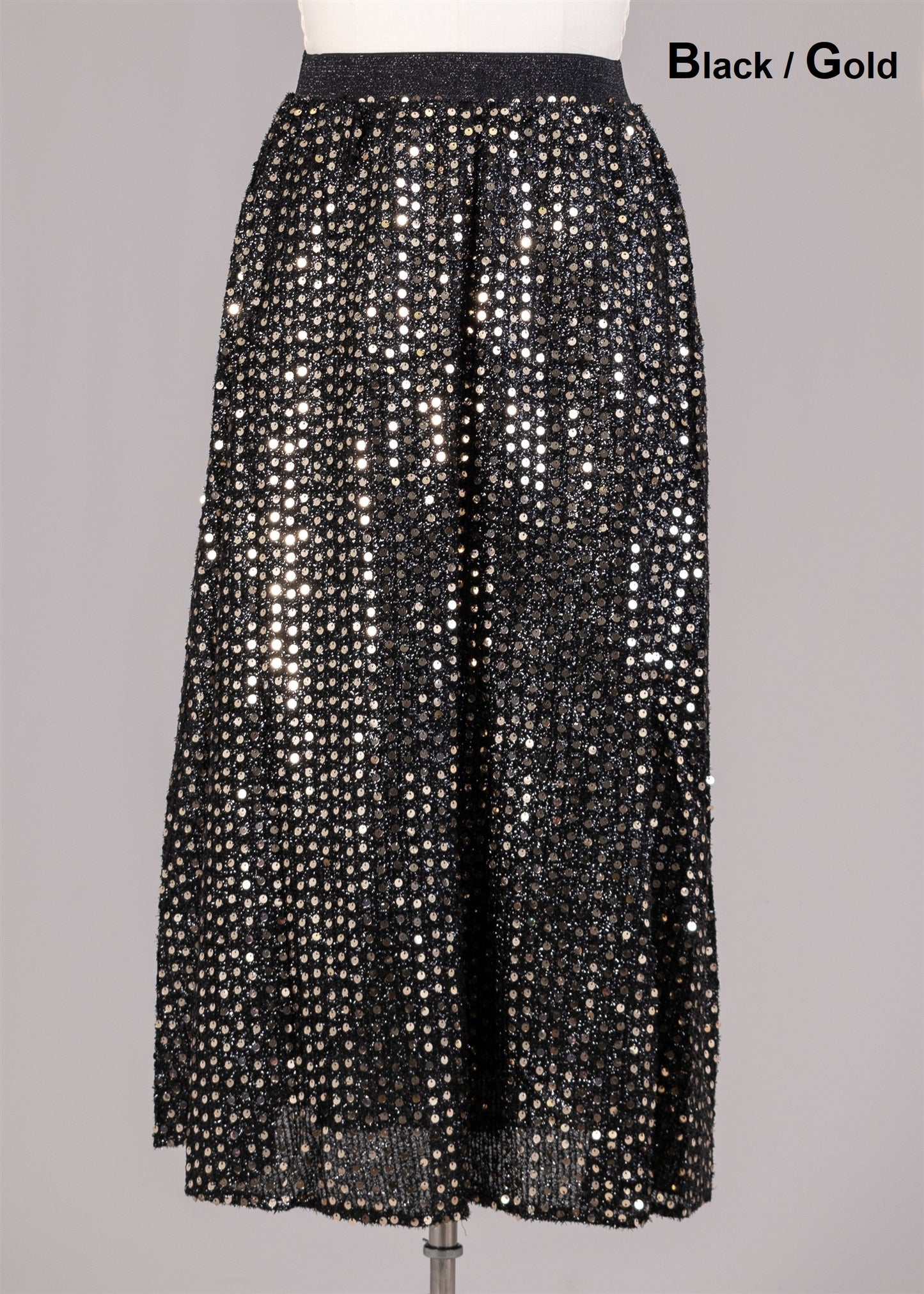 Black Spray Midnight Blue Sequin Maxi Skirt - Plus Size Available