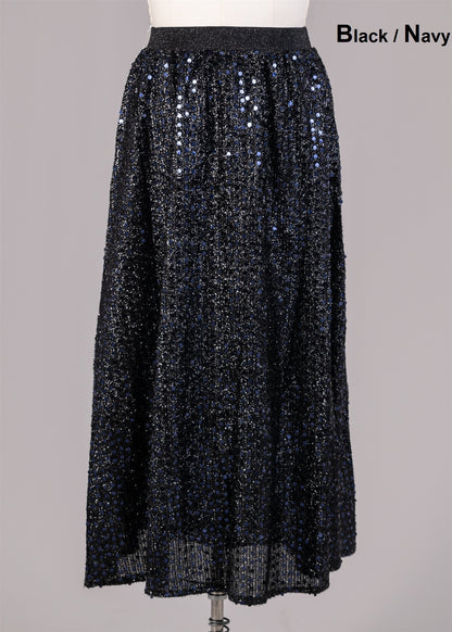 Black Spray Midnight Blue Sequin Maxi Skirt - Plus Size Available