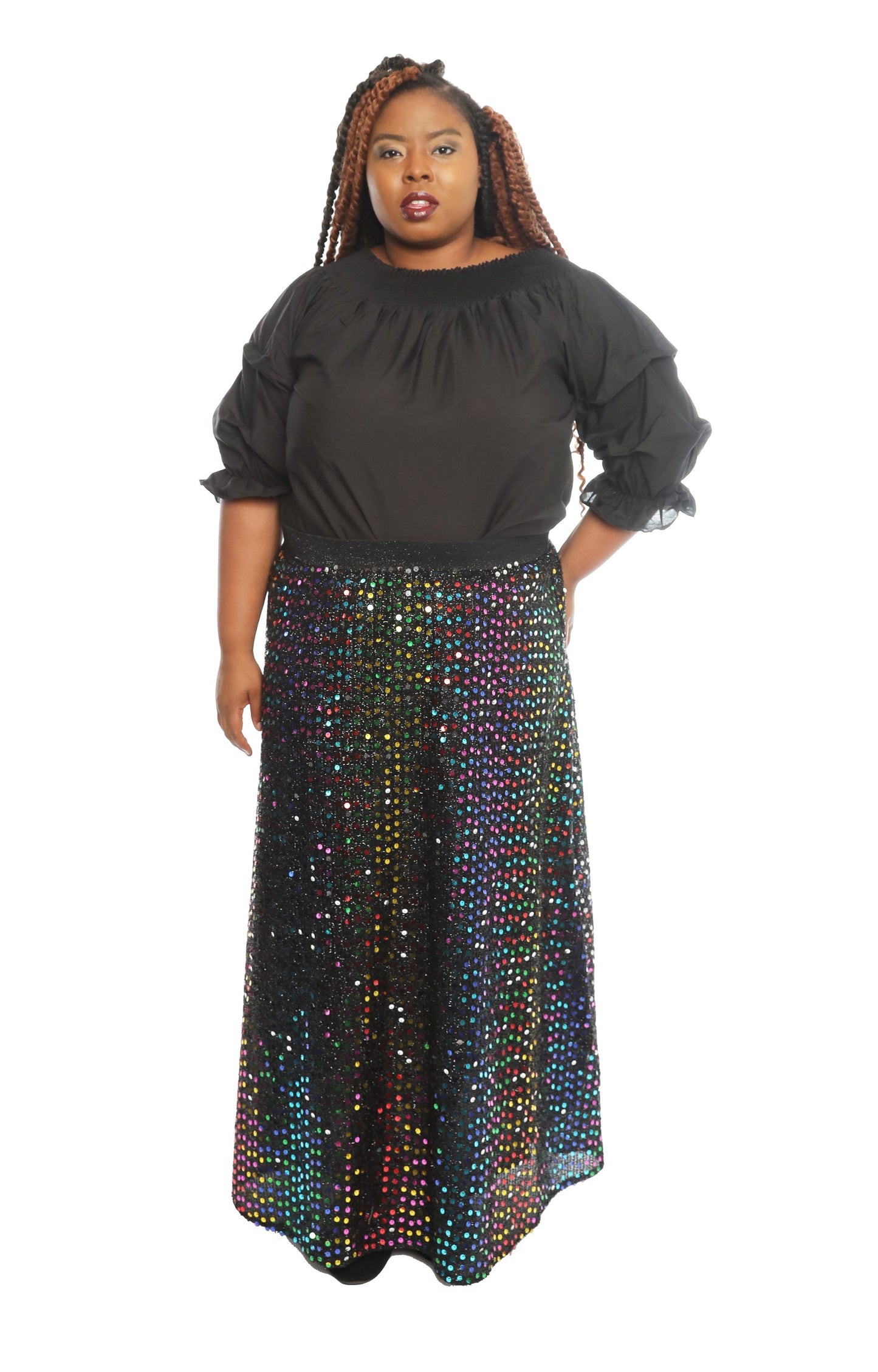 Black Spray Midnight Blue Sequin Maxi Skirt - Plus Size Available