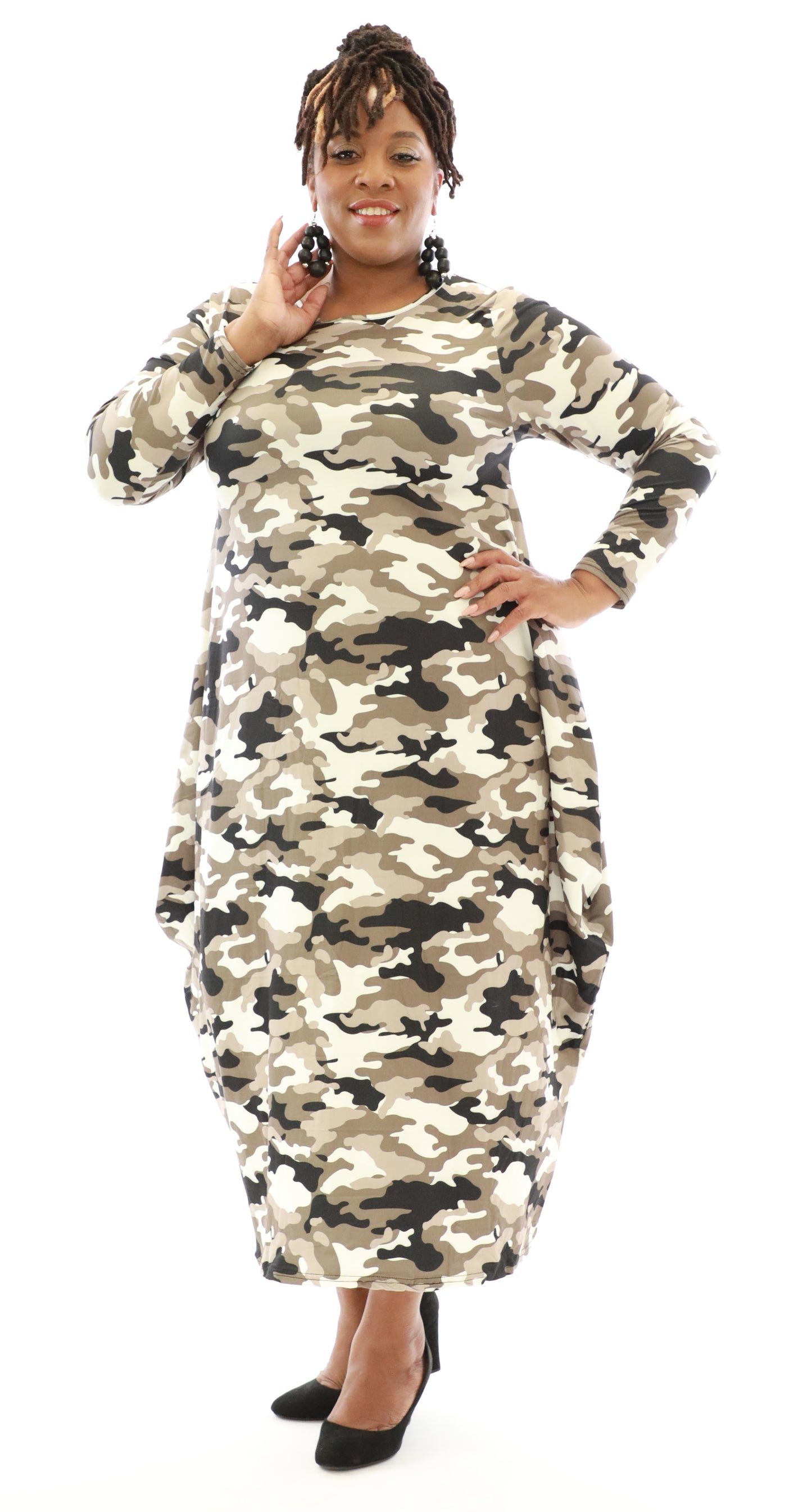 Women's Oversize Loose-Fit Baggy Dresses Camouflage Print With Side Pockets - One Size Fits All