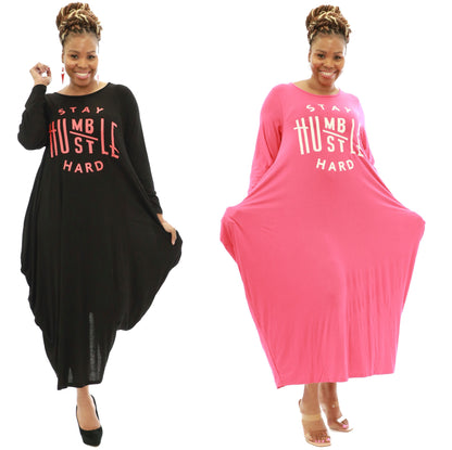 Women's "Stay Humble" Baggy Dresses With Side Pockets