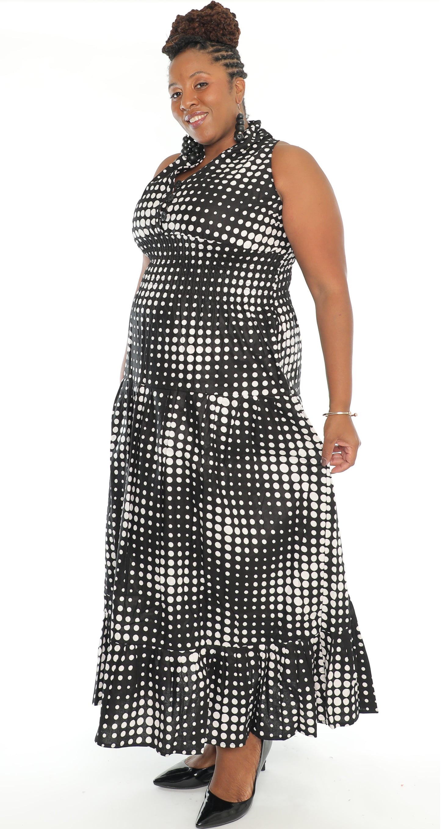 African Print Halter Maxi Dress (Black & White)