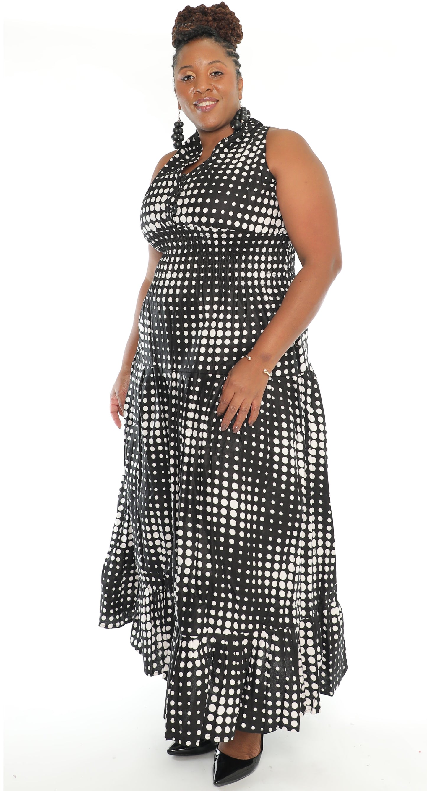 African Print Halter Maxi Dress (Black & White)