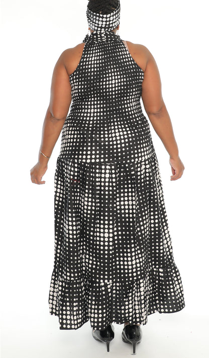 African Print Halter Maxi Dress (Black & White)