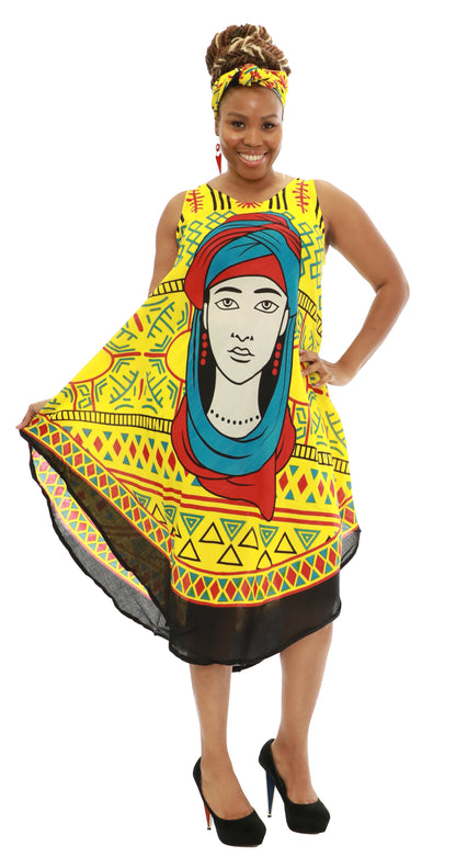 Women's Sleeveless African Print Rayon Summer Dress Sundress