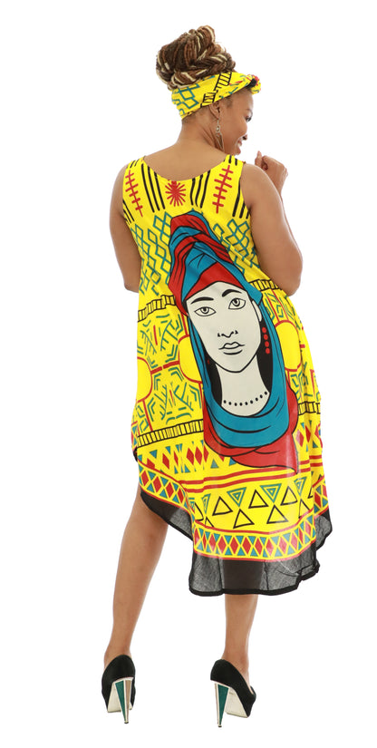 Women's Sleeveless African Print Rayon Summer Dress Sundress