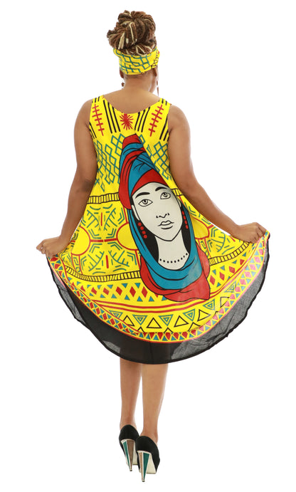 Women's Sleeveless African Print Rayon Summer Dress Sundress