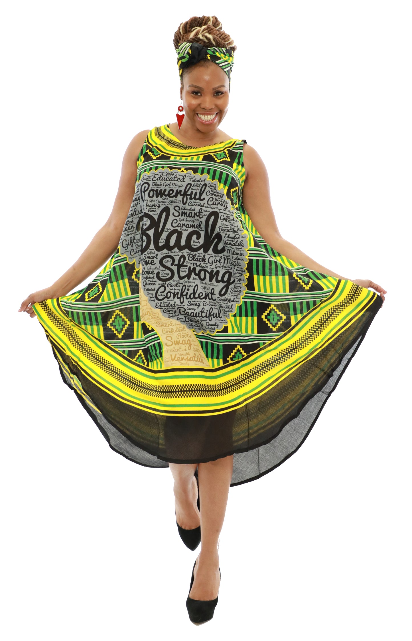 Women's Sleeveless African Verbiage Print Rayon Summer Dress Sundress