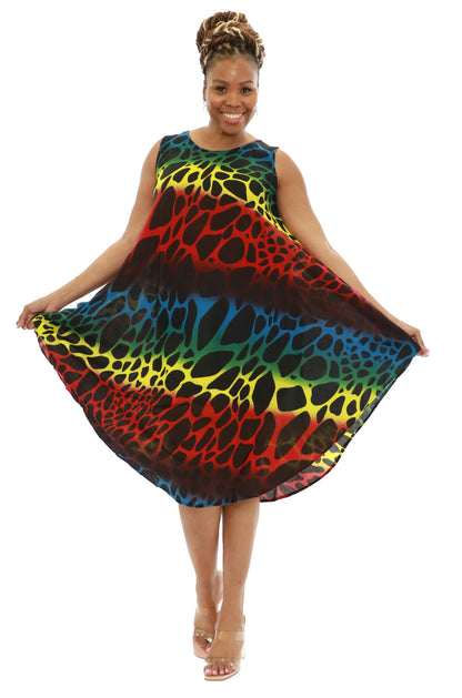 Women's Sleeveless Colorful Print Rayon Summer Dress Sundress